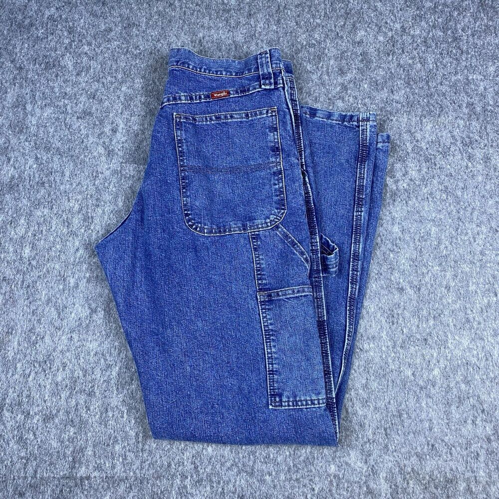 Wrangler Men's Carpenter Jeans Straight Leg Blue Medium Wash Denim Size 32x34